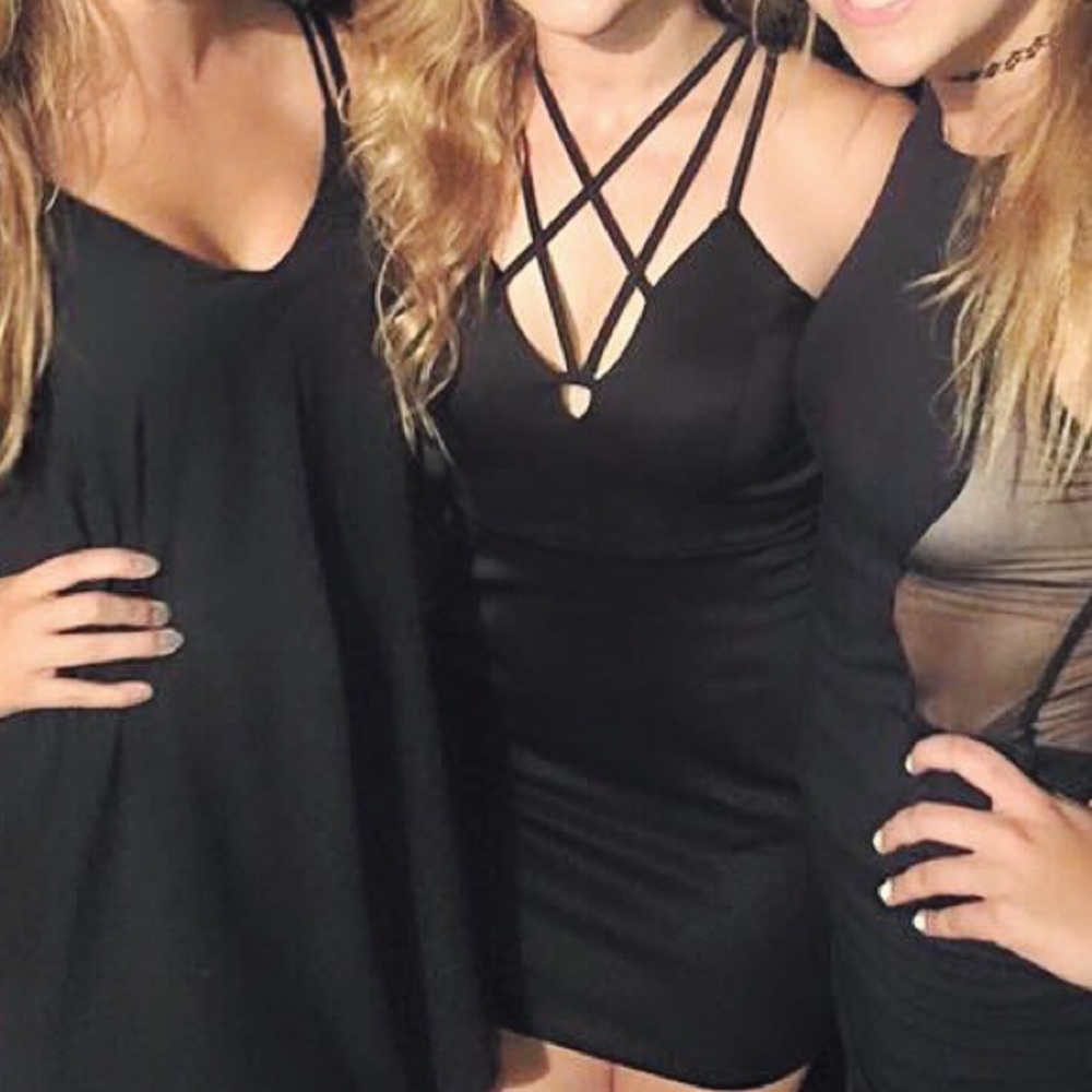 Black mini dress with cute strappy front